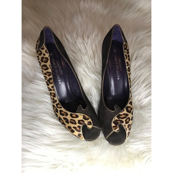 DONALD J PLINER Couture Brown Leopard Print Peep-toe Heels Pumps Shoes 8M - Picture 1 of 9